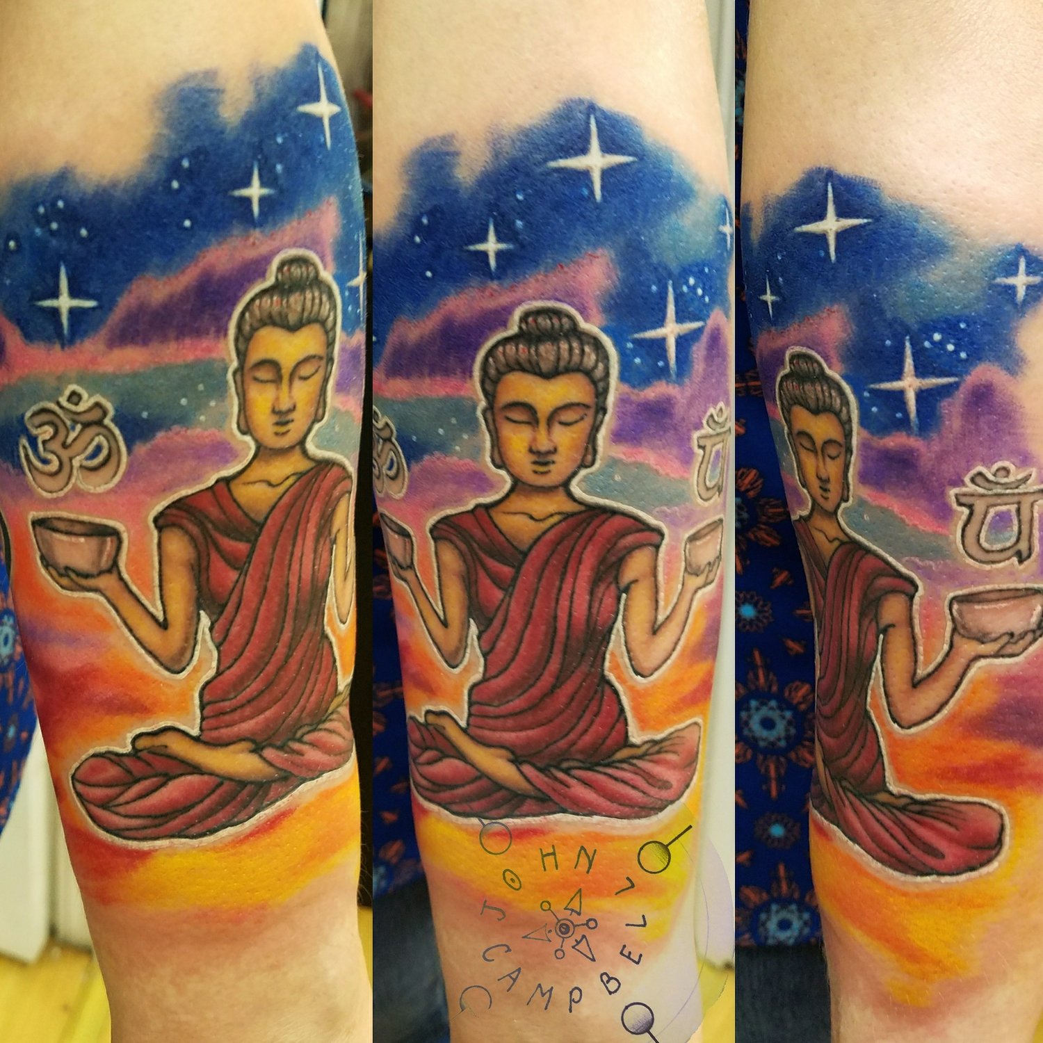 Hindu Prayer Color Tattoo done in Sacred Mandala Studio, home of the best Premium Custom Tattoo Parlor and Art Studio in the Triangle, North Carolina. Tattoo done by Tattoo Artist John Campbell.
