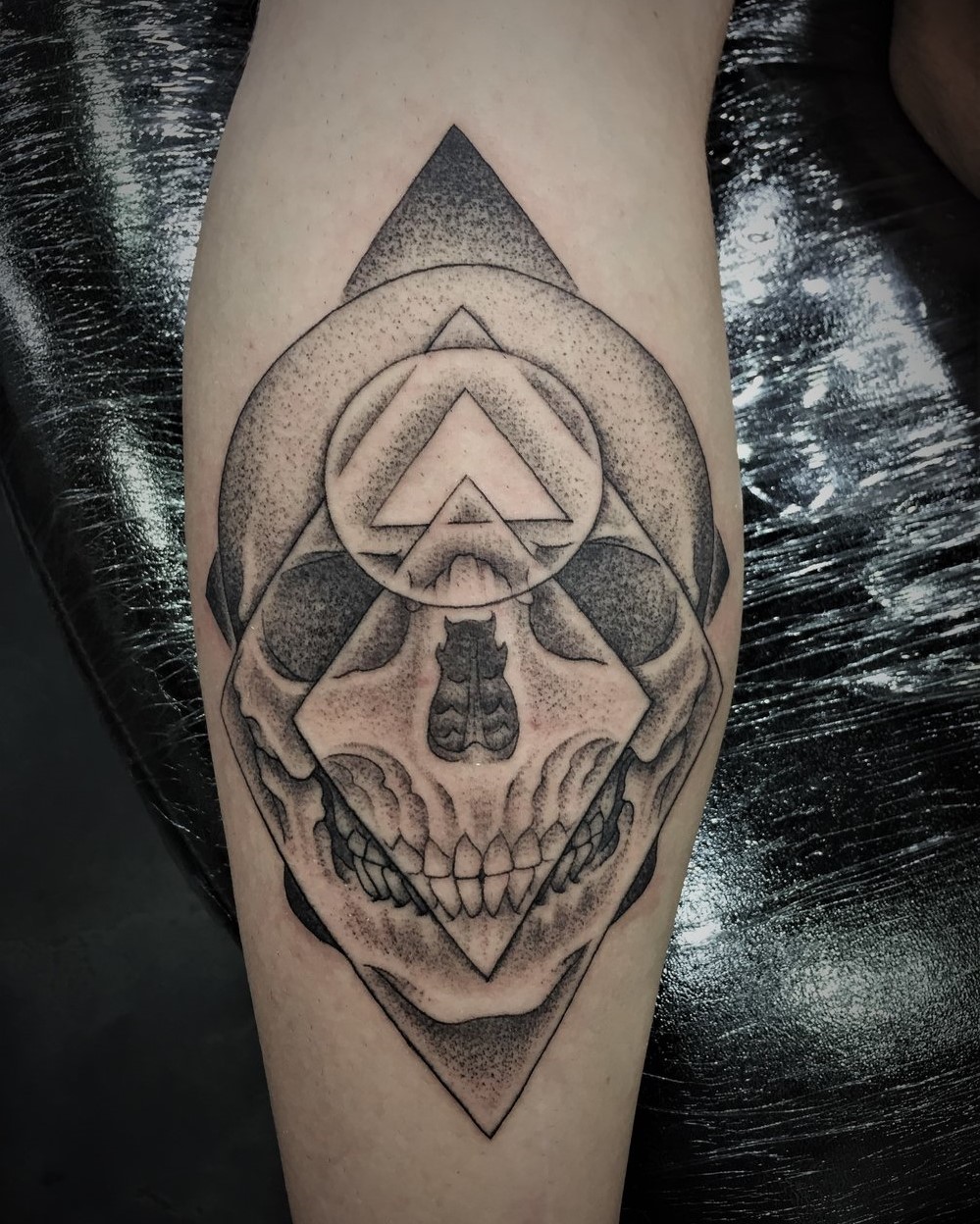 Sacred Mandala Studio's Tattoo Artist Alan Lott created this Skulls Head Forearm Tattoo in Black and Grey in Durham, NC.
