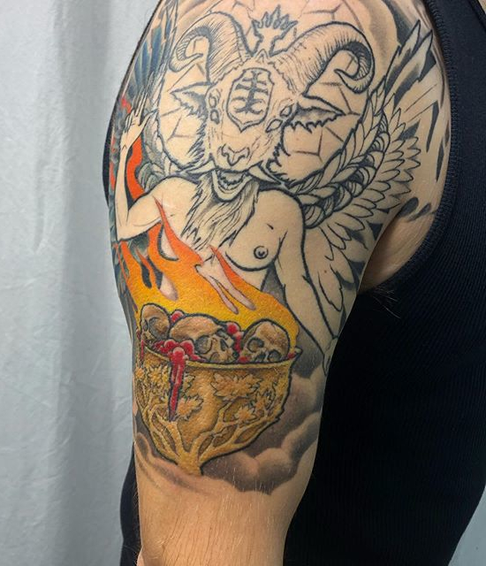In progress tattoo of the beast tattoo. Book a custom tattoo with Chris at Sacred Mandala Studio - Durham, NC.